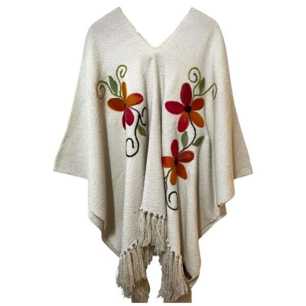 poncho bordado mujer, crudo
